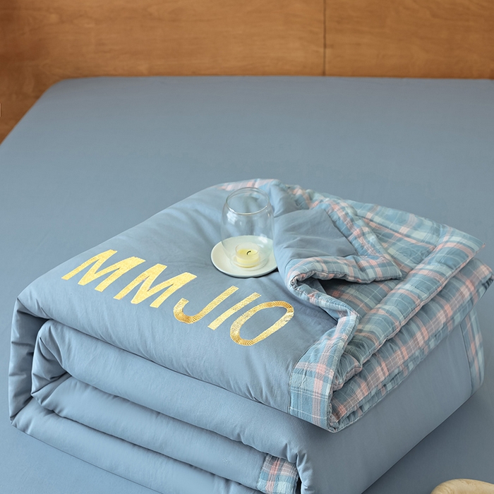 91家纺网 家纺一手货源 找家纺 寐眠2025新款全棉水洗棉刺绣夏被【夏被四件套】 冰川苍蓝