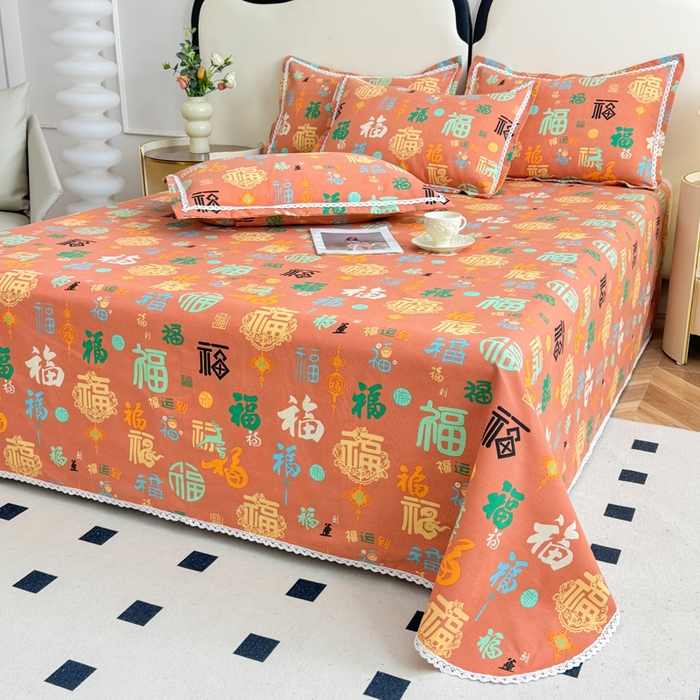 91家纺网 家纺一手货源 找家纺 仟网汇 2025全棉老粗布蕾丝花边三件套（无纺布手提包装） 百福