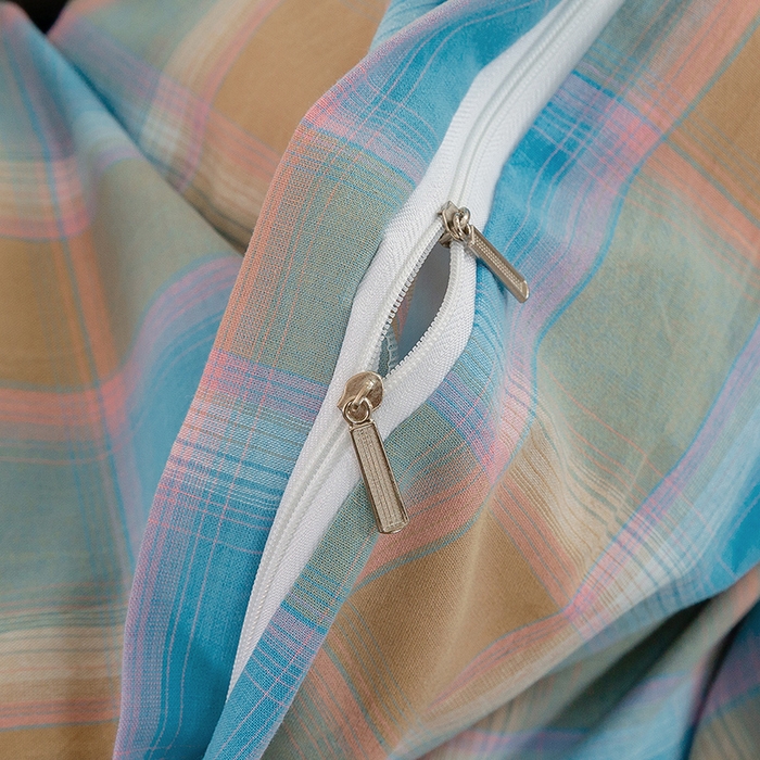 91家纺网 家纺一手货源 找家纺 喜四方 2025新款全棉色织水洗棉四件套 思域（蓝）