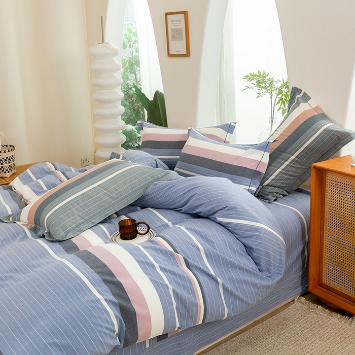 91家纺网 家纺一手货源 找家纺 喜四方 2025新款全棉色织水洗棉四件套 格林（兰）