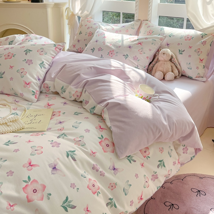 91家纺网 家纺一手货源 找家纺 仔仔熊 2025新款全棉印花系列被套 水彩蝴蝶花