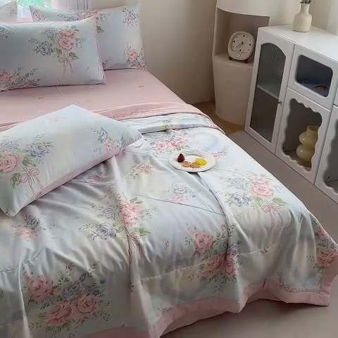 91家纺网 家纺一手货源 找家纺 瑜珠家纺 2025新款里外全棉棉花夏被 解花语