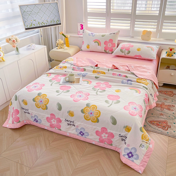 91家纺网 家纺一手货源 找家纺 思雅庭 2025新款里外全棉夏被新疆棉花夏凉被空调被 明媚春光