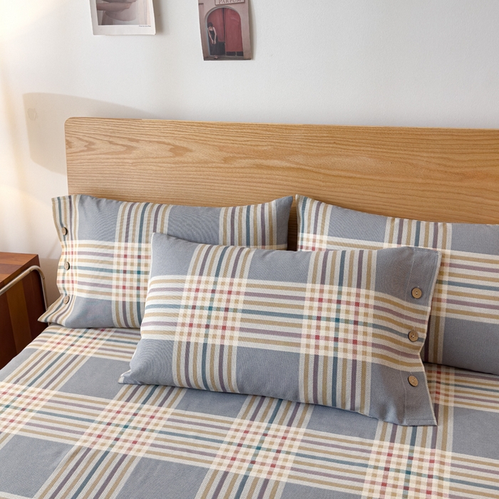 91家纺网 家纺一手货源 找家纺 仟网汇 2025新款活性印染无印纽扣原棉老粗布三件套 清雅灰