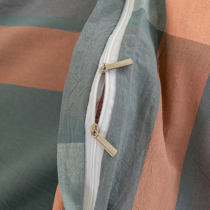 91家纺网 家纺一手货源 找家纺 喜四方 2025新款全棉色织水洗棉四件套 北欧风情（桔灰）