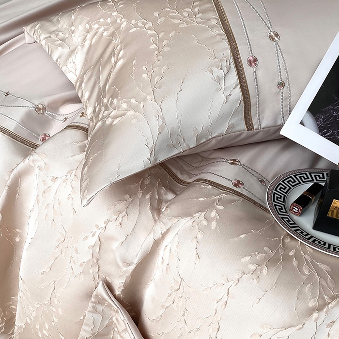 91家纺网 家纺一手货源 找家纺 优悦生活馆 2025新款冰丝浮雕绣花四件套 浪漫星河-香槟