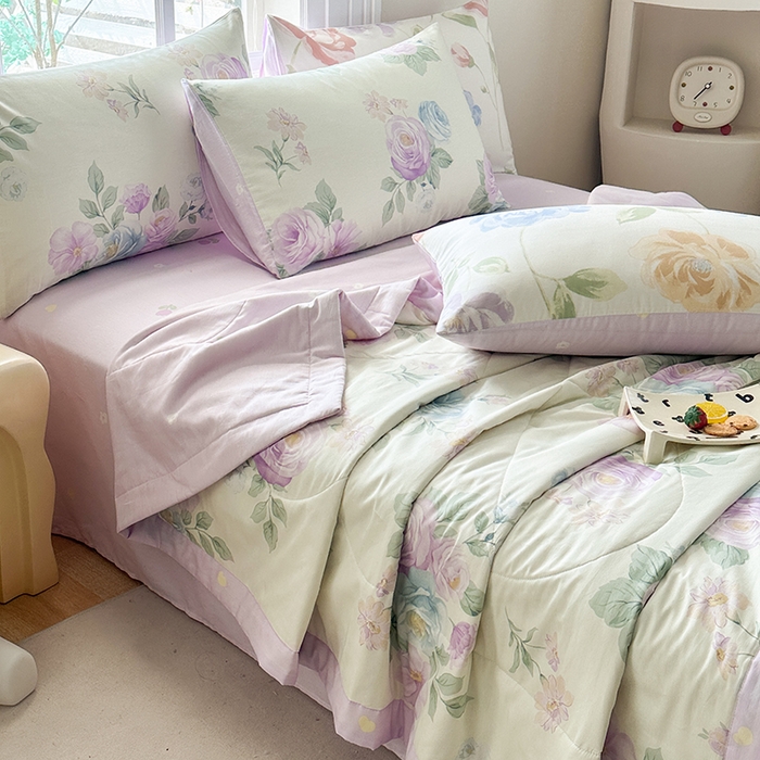 91家纺网 家纺一手货源 找家纺 瑜珠家纺 2025新款里外全棉棉花夏被 假日玫瑰