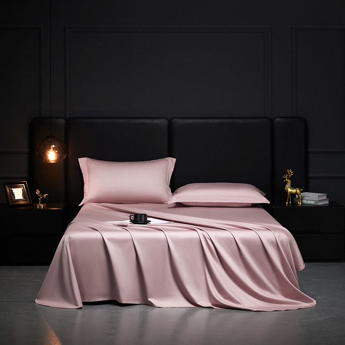 91家纺网 家纺一手货源 找家纺 秀色2025新款A类高端100s新疆长绒棉纯棉床单单件全棉单人贡缎加厚被单三件套 莫奈-玉颜粉