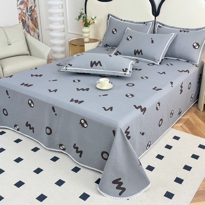 91家纺网 家纺一手货源 找家纺 仟网汇 2025全棉老粗布蕾丝花边三件套（无纺布手提包装） 黑煤球