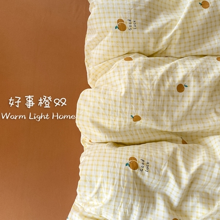 91家纺网 家纺一手货源 找家纺 【提供买家秀】2025直播云感皱皱棉四件套水洗棉简约风小碎花被套床笠三件套-细节图 好事橙双