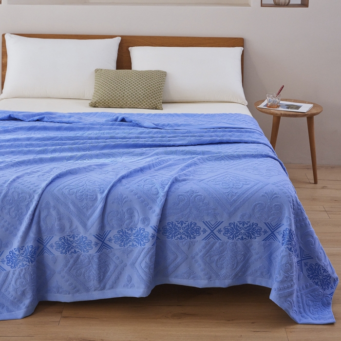 91家纺网 家纺一手货源 找家纺 爱港家纺 2025新款上海专版老式怀旧全棉A类纱布毛巾被 古韵-蓝