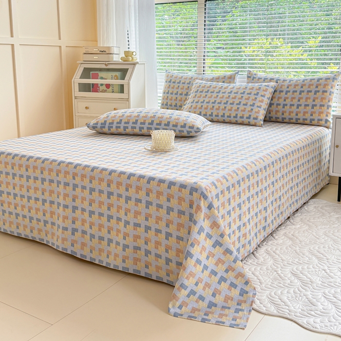 91家纺网 家纺一手货源 找家纺 仟网汇 2025新款老粗布床单粗布凉席老粗布单床单枕套单品 千鸟格