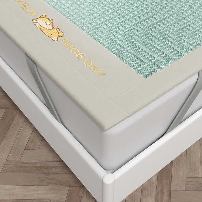 91家纺网 家纺一手货源 找家纺 绒艺席业 2025新款A类抗菌冰丝凉席系列-柯基款 绿色