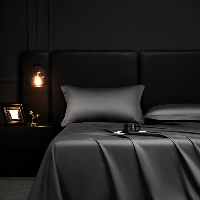 91家纺网 家纺一手货源 找家纺 秀色2025新款A类高端100s新疆长绒棉纯棉床单单件全棉单人贡缎加厚被单三件套 莫奈-帝王灰