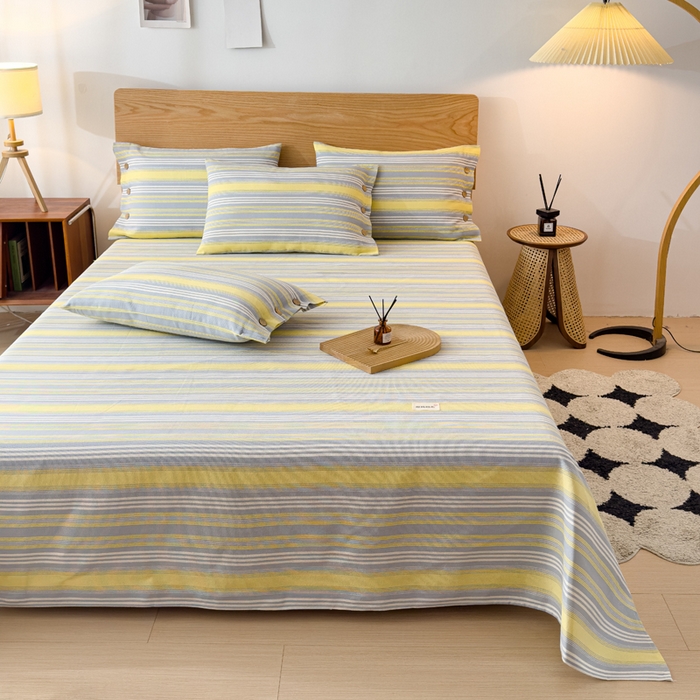 91家纺网 家纺一手货源 找家纺 仟网汇 2025新款活性印染无印纽扣原棉老粗布三件套 跃动黄