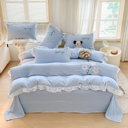 91家纺网 家纺一手货源 找家纺 家贝爱 2025新款花边刺绣四件套繁朵系列 繁朵-兰