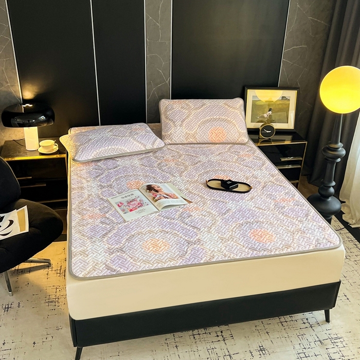 91家纺网 家纺一手货源 找家纺 美丽折2025夏季新品高端加厚全冰丝生物基乳胶凉席三件套 水洗天然乳胶凉席 安格尔斯-紫