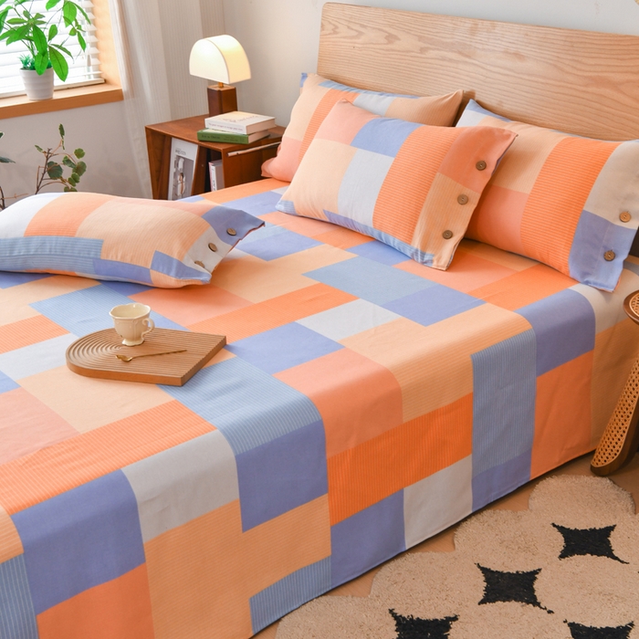 91家纺网 家纺一手货源 找家纺 仟网汇 2025新款活性印染无印纽扣原棉老粗布三件套 彩虹桔