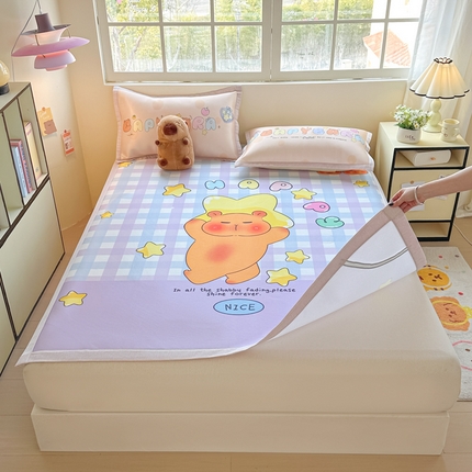 博雅 2025新款独家版权A类大版数码印花1200D冰丝凉席 星星卡皮巴拉