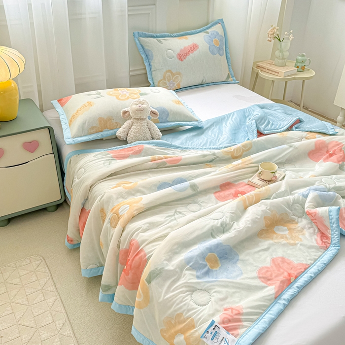 91家纺网 家纺一手货源 找家纺 顺顺家纺 2025新款凉感丝印花夏被空调被 夏花灿烂