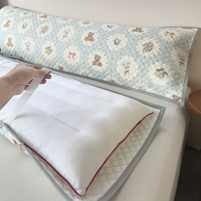 91家纺网 家纺一手货源 找家纺 爱港家纺 2025新款凉感丝双人长枕巾 夏季情侣枕头巾 绑带长枕巾 甜梦堡 150*48