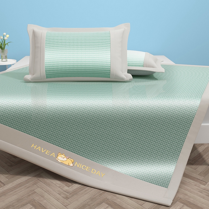 91家纺网 家纺一手货源 找家纺 绒艺席业 2025新款A类抗菌冰丝凉席系列-柯基款 绿色