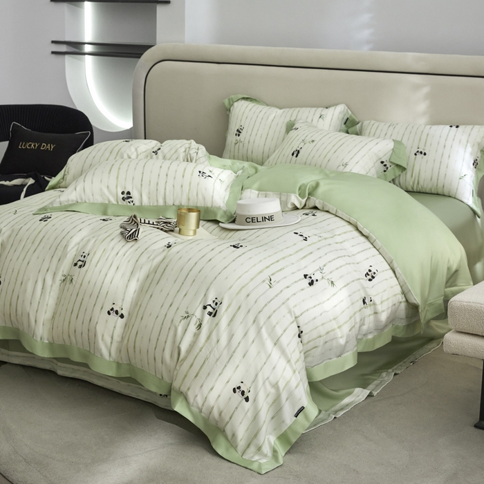 91家纺网 家纺一手货源 找家纺 薏思家纺 2025新款50支莱赛尔天丝数码印花夏被+四件套（礼盒包装） 安静