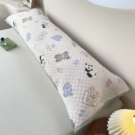 爱港家纺 2025新款凉感丝双人长枕巾 夏季情侣枕头巾 绑带长枕巾 萌趣派对 150*48