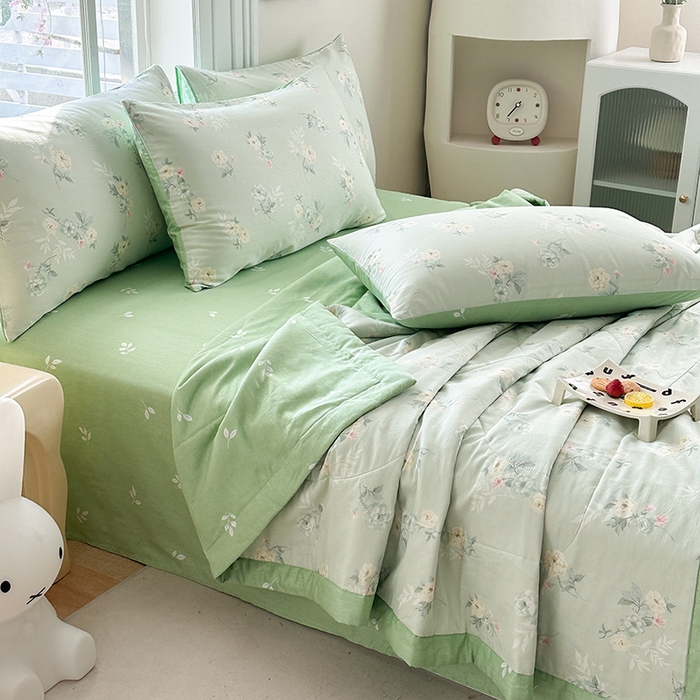 91家纺网 家纺一手货源 找家纺 瑜珠家纺 2025新款里外全棉棉花夏被 千羽花信