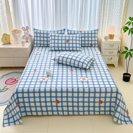 仟网汇 2025新款老粗布床单粗布凉席老粗布单床单枕套单品 蓝格草莓