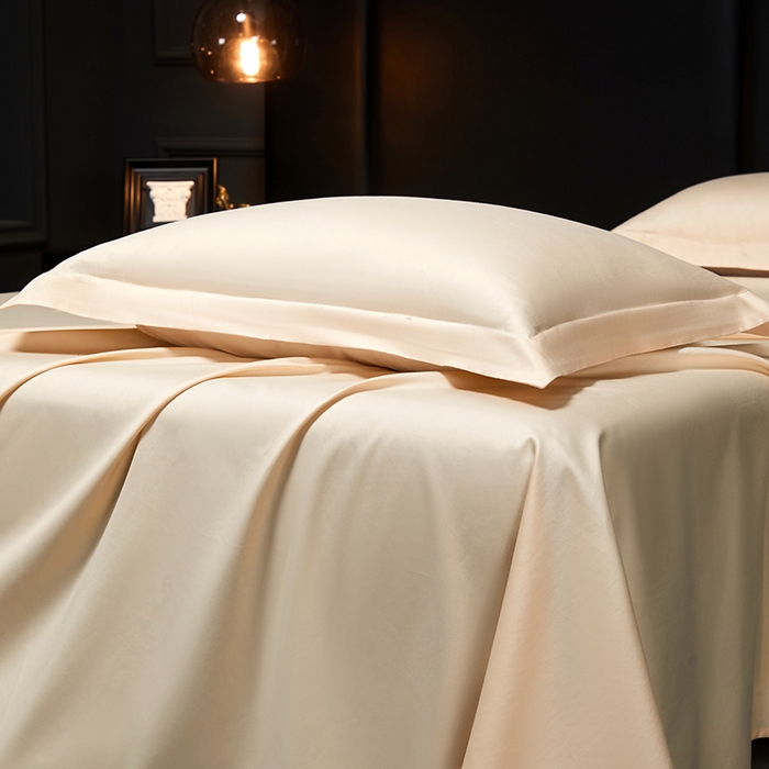 91家纺网 家纺一手货源 找家纺 秀色2025新款A类高端100s新疆长绒棉纯棉床单单件全棉单人贡缎加厚被单三件套 莫奈-奶昔白