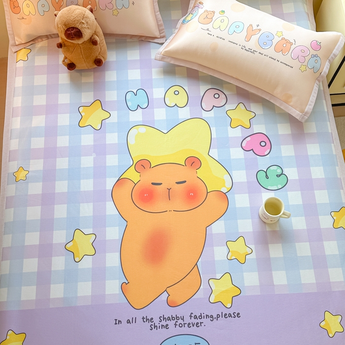 91家纺网 家纺一手货源 找家纺 博雅 2025新款独家版权A类大版数码印花1200D冰丝凉席 星星卡皮巴拉