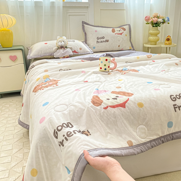 91家纺网 家纺一手货源 找家纺 顺顺家纺 2025新款凉感丝印花夏被空调被 夏日童趣