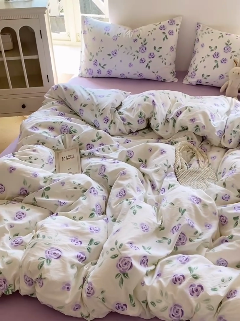 91家纺网 家纺一手货源 找家纺 【提供买家秀】2025直播云感皱皱棉四件套水洗棉简约风小碎花被套床笠三件套-细节图 一帘幽梦