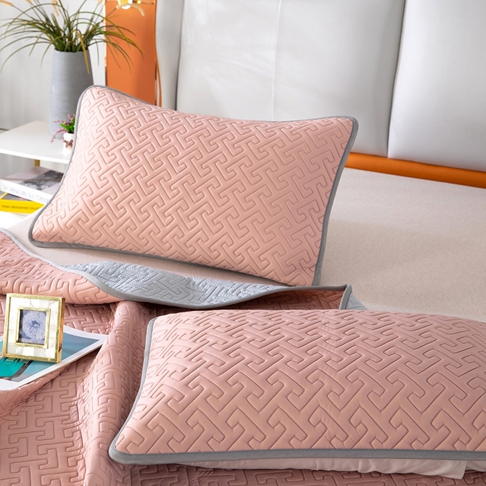 91家纺网 家纺一手货源 找家纺 美丽折2025夏季新品高端加厚全冰丝生物基乳胶凉席三件套 水洗天然乳胶凉席 豆沙T