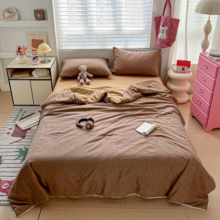 妖妖家纺 2025新款超柔双层纱糯糯针织棉夏凉被四件套 小蝴蝶-咖色