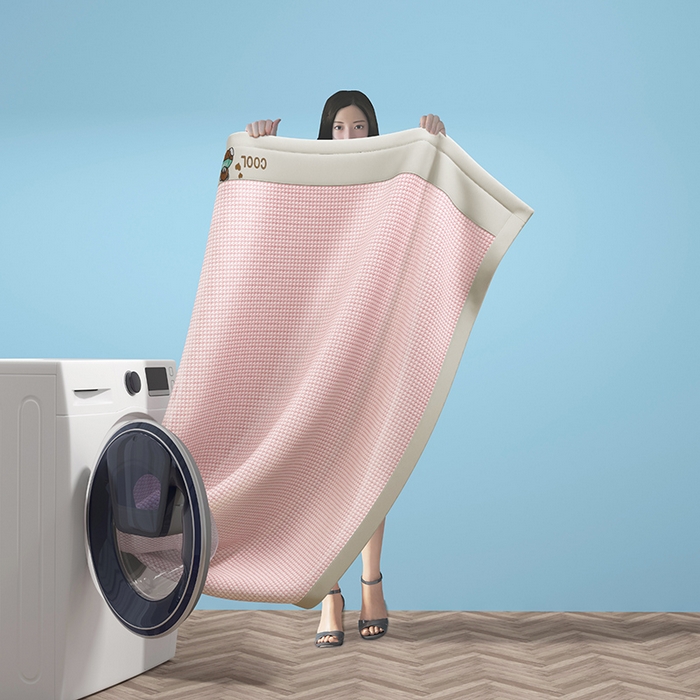 91家纺网 家纺一手货源 找家纺 绒艺席业 2025新款A类抗菌冰丝凉席系列-小冰熊款 冰熊-粉