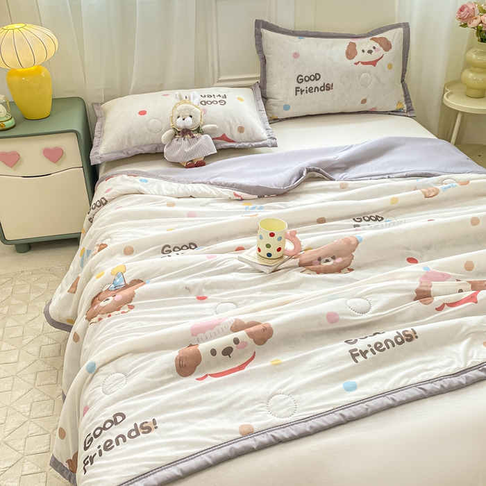 91家纺网 家纺一手货源 找家纺 顺顺家纺 2025新款凉感丝印花夏被空调被 夏日童趣