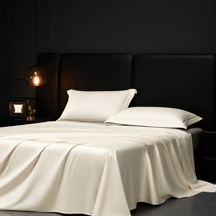 91家纺网 家纺一手货源 找家纺 秀色2025新款A类高端100s新疆长绒棉纯棉床单单件全棉单人贡缎加厚被单三件套 莫奈-皓月白