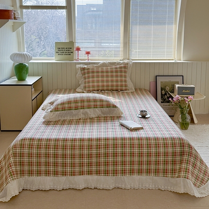 91家纺网 家纺一手货源 找家纺 （总）2025新款全棉双层纱法式花边印花款床盖三件套