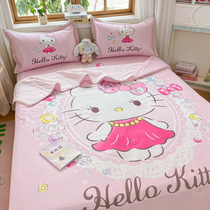 91家纺网 家纺一手货源 找家纺 （总）博雅 2025新款 三丽鸥凉感丝夏被冰丝凉席组合四件套