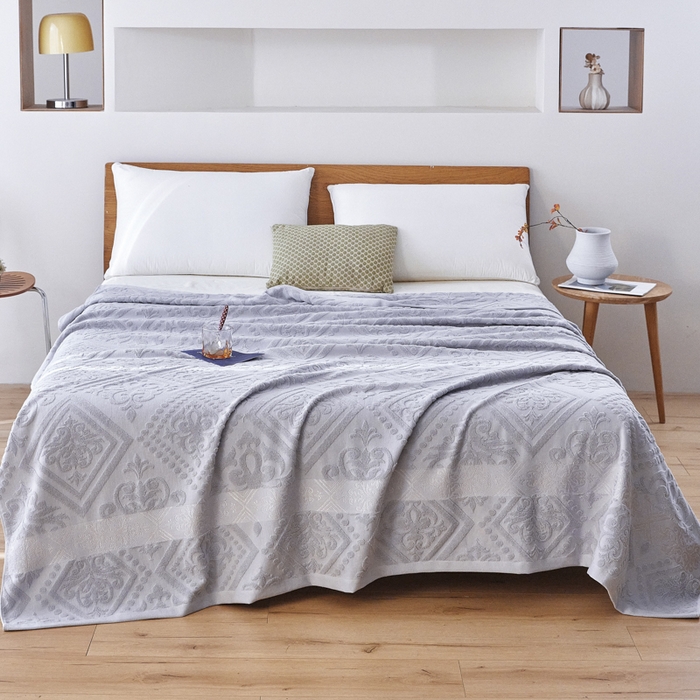 91家纺网 家纺一手货源 找家纺 爱港家纺 2025新款上海专版老式怀旧全棉A类纱布毛巾被 古韵-灰 