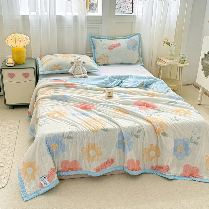 91家纺网 家纺一手货源 找家纺 顺顺家纺 2025新款凉感丝印花夏被空调被 夏花灿烂