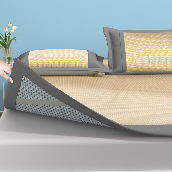 91家纺网 家纺一手货源 找家纺 绒艺席业 2025新款A类抗菌冰丝凉席系列-冰感抑菌席 黄色