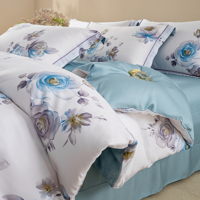 91家纺网 家纺一手货源 找家纺 帅露家纺 2025新款50S莱赛尔天丝印花四件套 安妮玫瑰