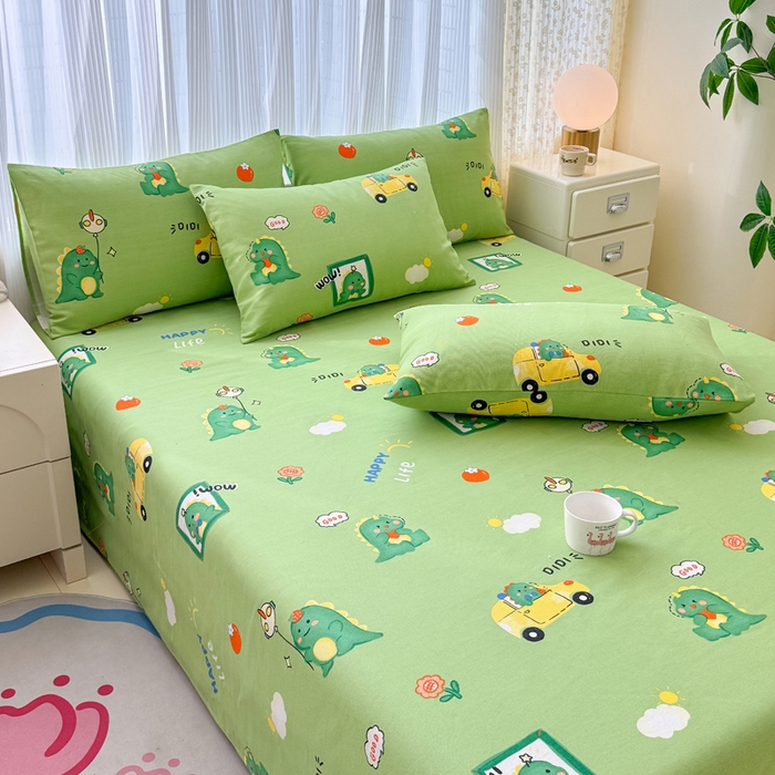 91家纺网 家纺一手货源 找家纺 仟网汇 2025新款老粗布床单粗布凉席老粗布单床单枕套单品 恐龙绿