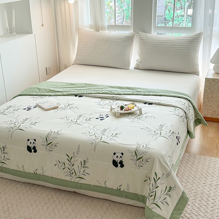 91家纺网 家纺一手货源 找家纺 瑜珠家纺 2025新款里外全棉棉花夏被 熊猫仔仔