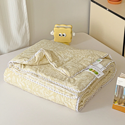 91家纺网 家纺一手货源 找家纺 心悦家纺 2025新款A类全棉纯棉优U棉提花夏被夏凉被空调被春秋被冬被 繁枝烂漫-黄