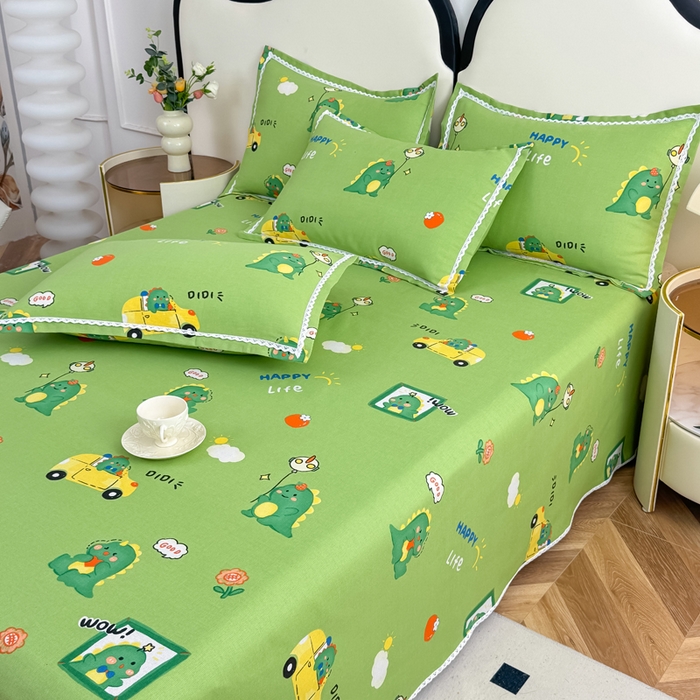 91家纺网 家纺一手货源 找家纺 仟网汇 2025全棉老粗布蕾丝花边三件套（无纺布手提包装） 恐龙家族