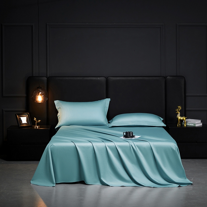 91家纺网 家纺一手货源 找家纺 秀色2025新款A类高端100s新疆长绒棉纯棉床单单件全棉单人贡缎加厚被单三件套 莫奈-雾霾蓝